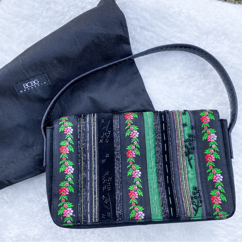 Vintage BCBG Maxazria Beaded Black Floral Shoulder Bag